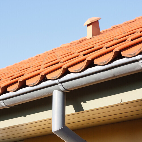 gutters along the edge of a roof